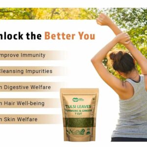 Tulsi Leaves Tea with Turmeric and Ginger 8 oz Boost Immunity Caffeine Free Pack of 1