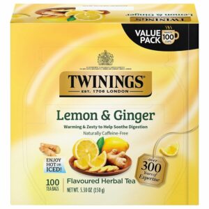 Twinings Lemon & Ginger Herbal Tea Individually Wrapped Bags 100 TeaBags Pack of 1