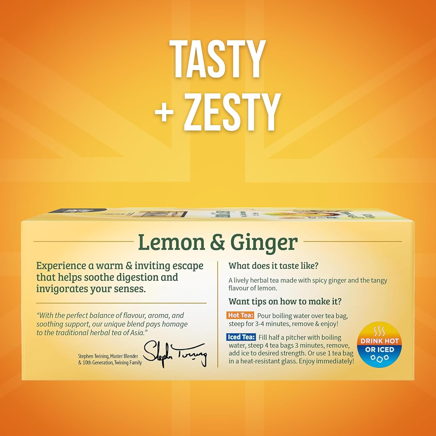 Twinings Lemon & Ginger Herbal Tea Individually Wrapped Bags 100 TeaBags Pack of 1