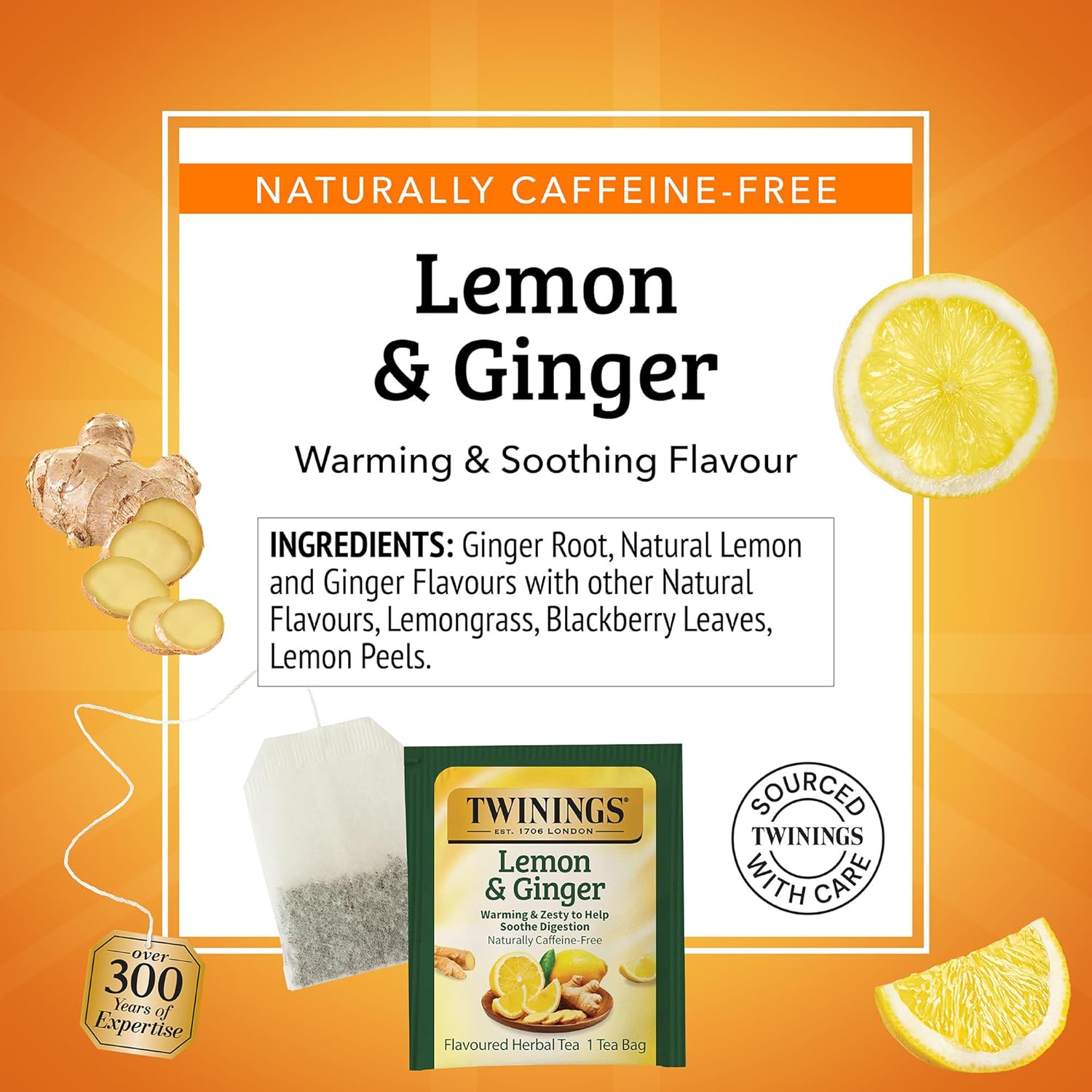 Twinings Lemon & Ginger Herbal Tea Individually Wrapped Bags 100 TeaBags Pack of 1