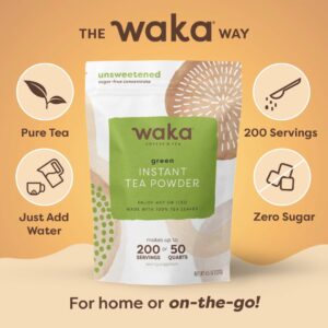 Waka Instant Green Tea Mix Classic 100% Tea Leaves No Additives Unsweetened Tea Powder for 50 Quarts or 200 Cups