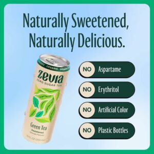 Zevia Zero Sugar Tea Green Tea 12 oz Cans 12 Pack Zero Calorie Sugar Free