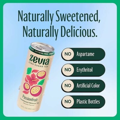 Zevia Zero Sugar Tea Hibiscus Tea with Passionfruit Caffeine Free 12 oz Cans 12 Pack