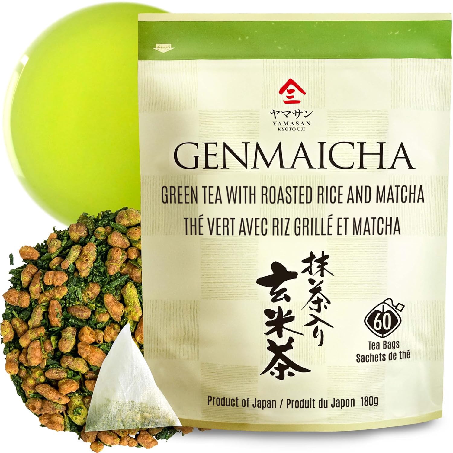 chaganju Genmaicha Green Tea with Matcha roasted brown rice tea Low caffeine 3g×60 tea bags