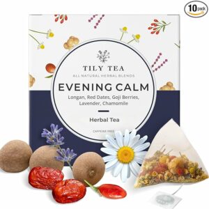Tily Tea Evening Calm Herbal Tea Nighttime Tea with Chamomile and Lavender 10 Teabags