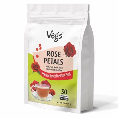 VEGS Rose Petal Tea 100% Pure Real Red Rose 2.5g x 30 Pyramid Tea Bags Caffeine & Sugar Free
