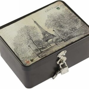 Retro Style Rectangle Tinplate Storage Box with Padlock