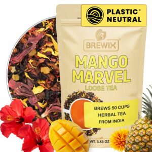 BREWIX Mango Marvel Herbal Loose Tea Made with Hibiscus Mango Pineapple Orange Peel Strawberry 50+ Cups