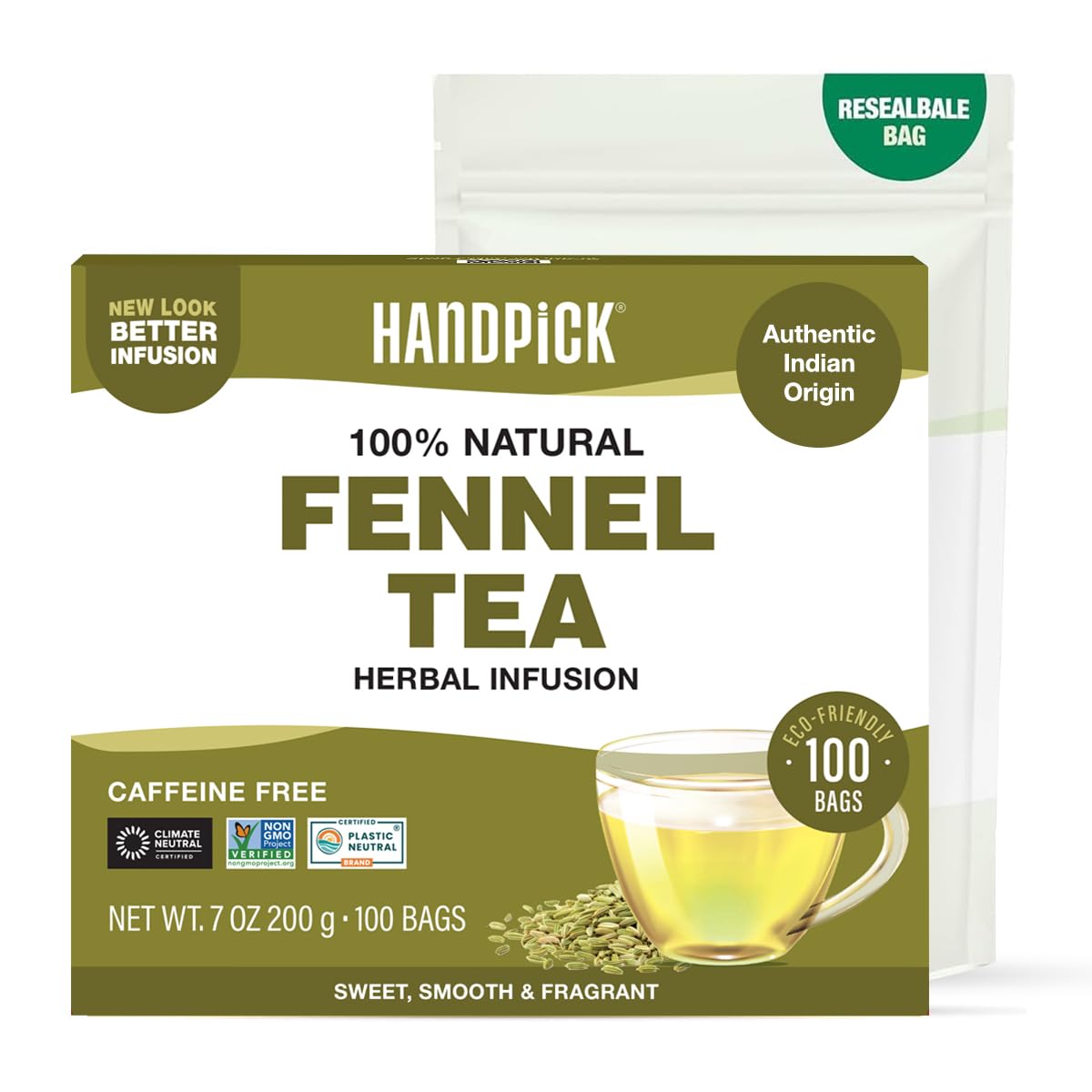 HANDPICK Fennel Seed Tea Bags 100 Count Naturally Support Digestion & Immune System Caffeine Free