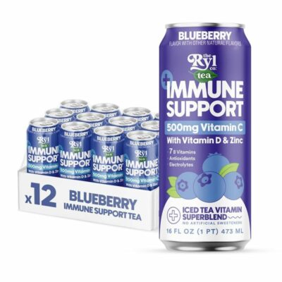 Ryl Immune Support Tea Blueberry 500mg Vitamin with Vitamin D & Zinc 16.0 Fl Oz 12 Pack