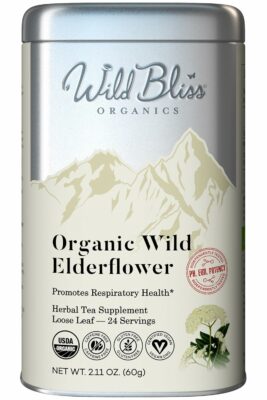 Wild Bliss Organic Elderflower Tea Immune and Respiratory Support Caffeine Free Loose Leaf 24 Servings