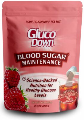 GLUCODOWN Delicious Raspberry Tea Mix Blood Sugar & Cholesterol 45 Servings