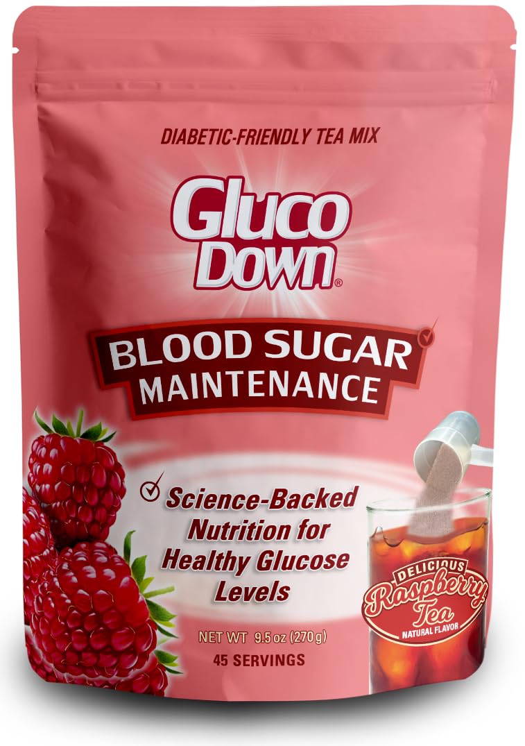 GLUCODOWN Delicious Raspberry Tea Mix Blood Sugar & Cholesterol 45 Servings
