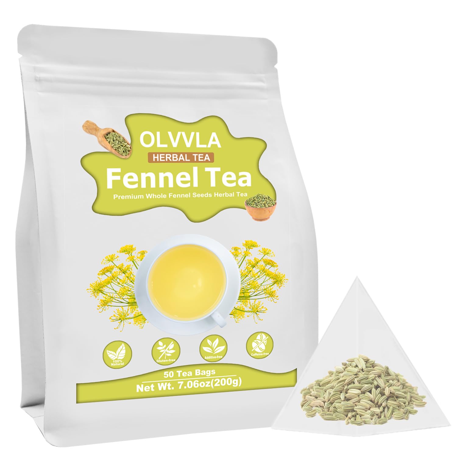 Olvvla Premium Fennel Tea Bags 4g X 50 Count 100% Pure Natural Whole Fennel Seeds Caffeine free