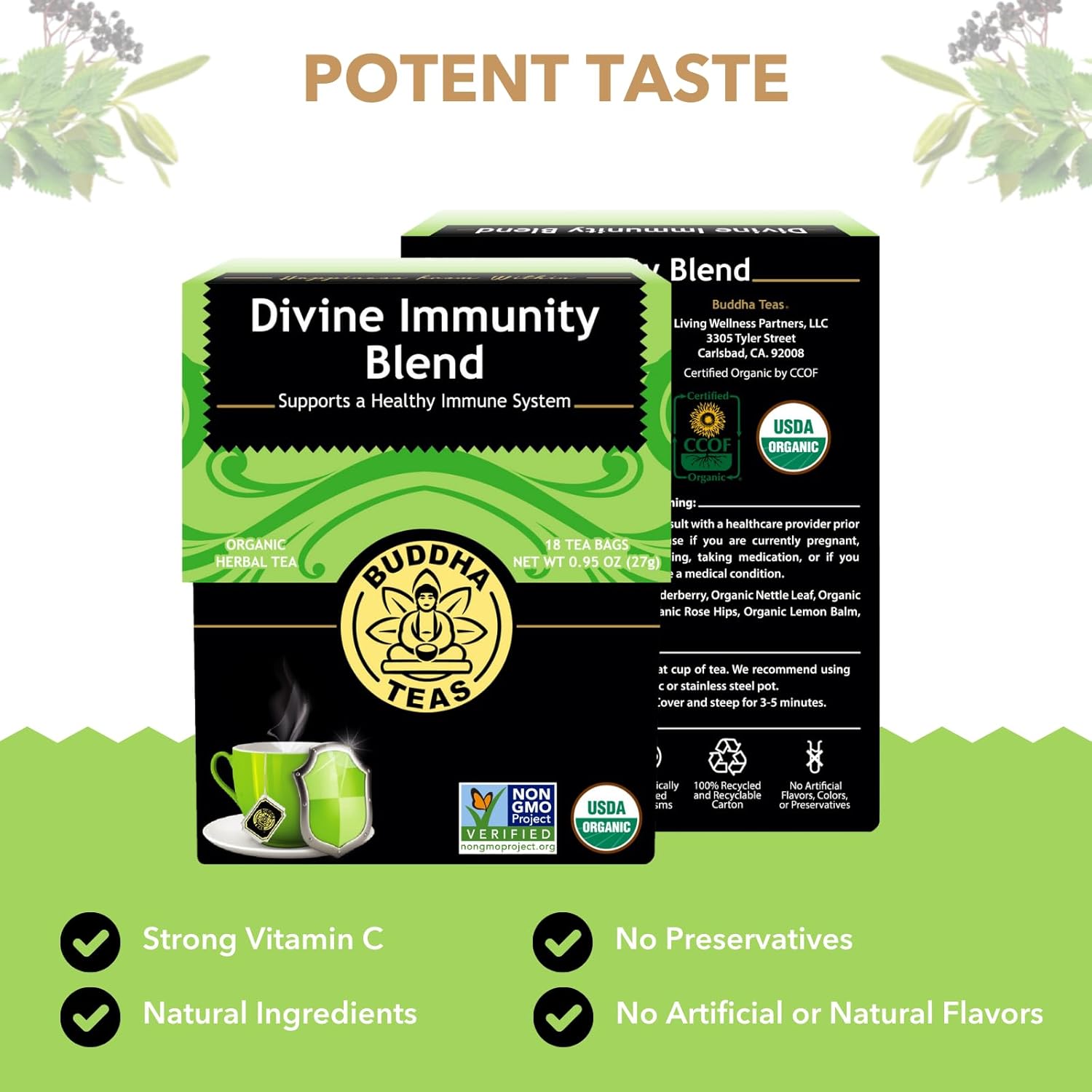 Buddha Teas Organic Divine Immunity Blend With Antioxidants & Minerals 18 Teabags