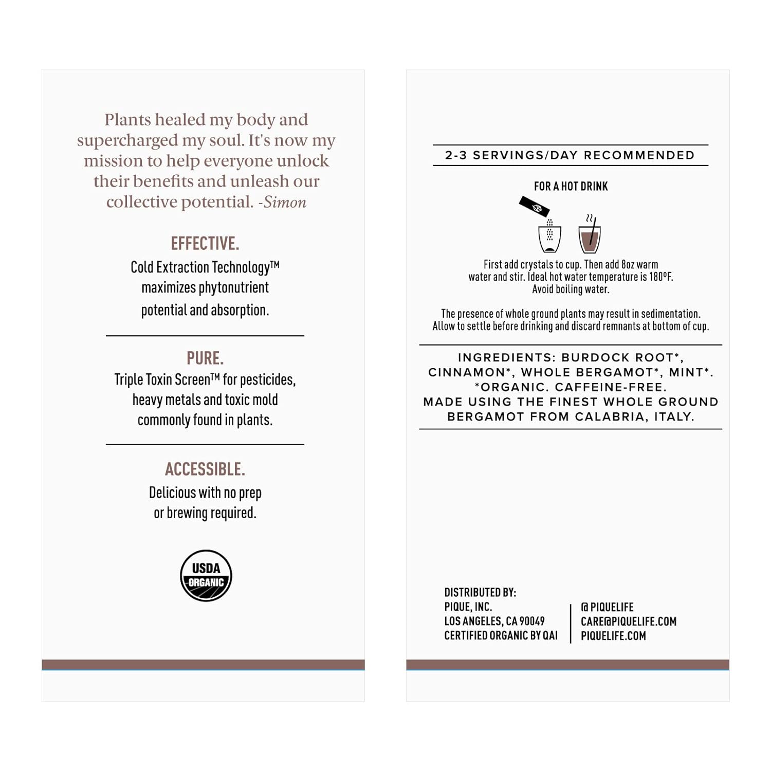 Pique Organic Cinnamon Spice Herbal Tea Crystals Caffeine Free Fasting Tea for Healthy Digestion 28 Single Serve Sticks Pack of 1