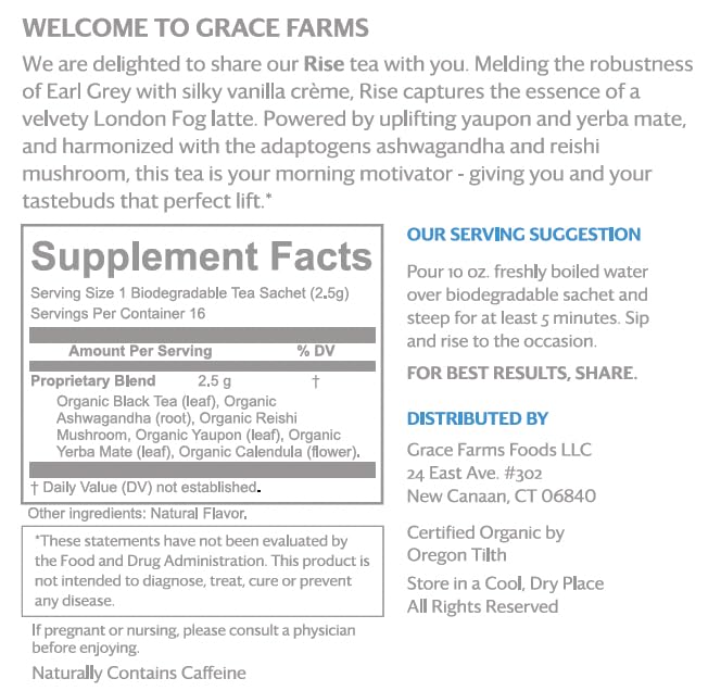 Grace Farms RISE Organic Tea Blend Morning Energy & Focus 100 Teabags