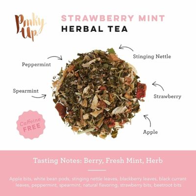 Pinky Up Strawberry Mint Herbal Tea Cooling Mint and Fruit Herbal Tea 15 Sachets