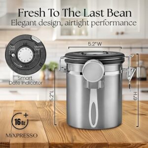 16 Oz Coffee Canister with Scoop Stainless Steel Air tight Jar Tea Storage