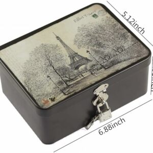 Retro Style Rectangle Tinplate Storage Box with Padlock