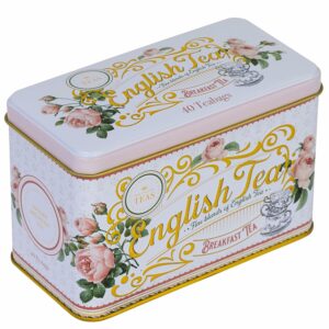 New English Teas English Rose Tea Tin with 40 English Breakfast Teabags