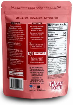 GLUCODOWN Delicious Raspberry Tea Mix Blood Sugar & Cholesterol 45 Servings