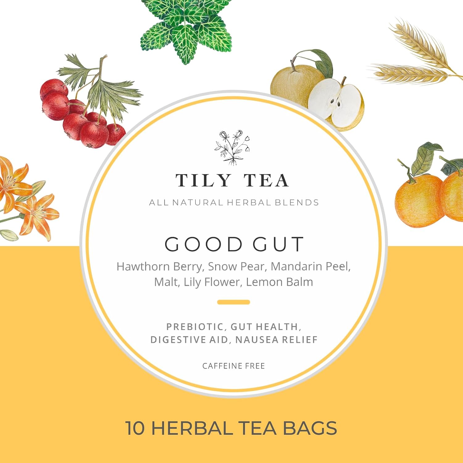 Tily Tea Good Gut Herbal Tea Natural Prebiotic Tea for Digestive Support 10 Teabags