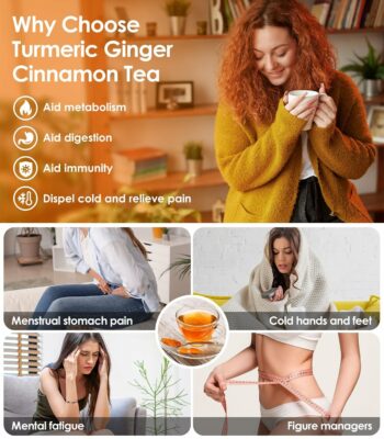 60Pcs Turmeric Ginger Cinnamon Tea Natural Turmeric Herbal Tea No Caffeine
