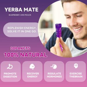 Yerba Mate Instant Tea Powder Raspberry Peach Flavor 30 Sticks