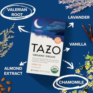TAZO Organic DREAM Herbal Tea Bags Caffeine Free Bedtime Tea 16 Tea Bags