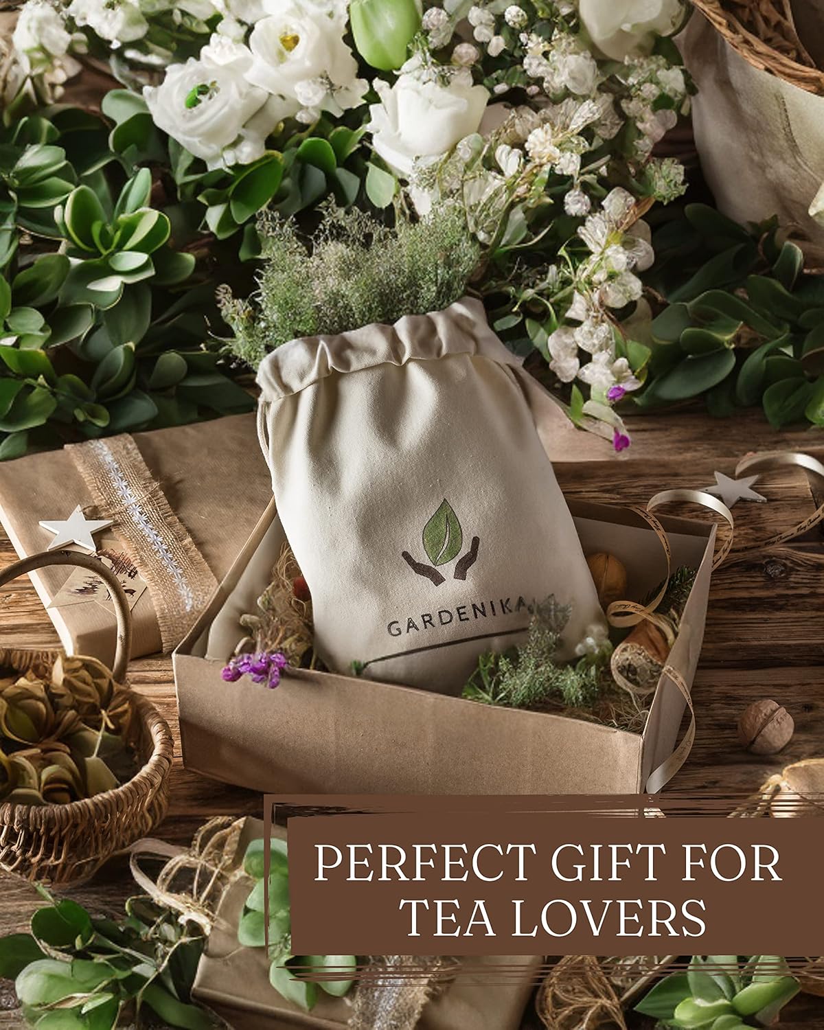 Gardenika Loose Leaf Tea Set Herbal Caffeine Free Set Rooibos Spearmint Chamomile Hibiscus Tulsi Turmeric Ginger Teas 5 Pack Assortment