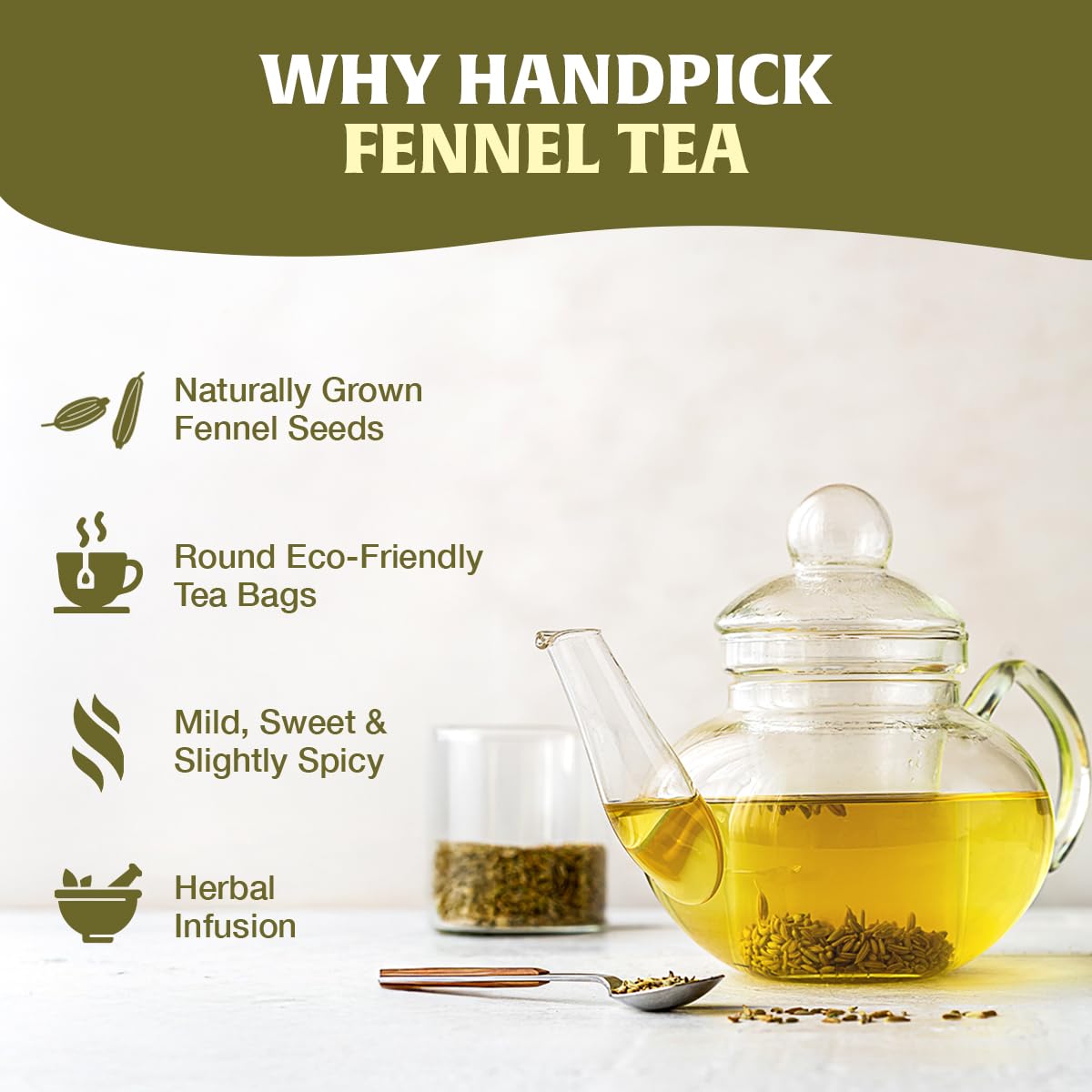 HANDPICK Fennel Seed Tea Bags 100 Count Naturally Support Digestion & Immune System Caffeine Free