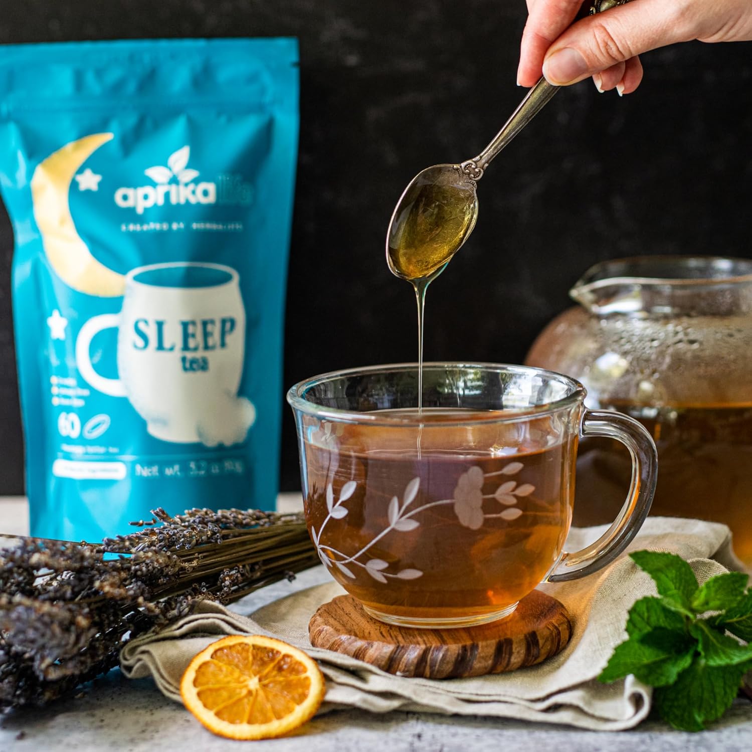 Aprika Life Sleep Tea for Bedtime Relaxation & Stress Relief Natural Caffeine Free 60 Bags