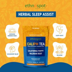 CaliPM Teabags Natural Sleep Tea with California Poppy & Valerian Root Herbal Tea for Relaxation & Discomfort Relief Natural Ingredients 32 Teabags
