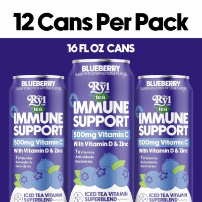 Ryl Immune Support Tea Blueberry 500mg Vitamin with Vitamin D & Zinc 16.0 Fl Oz 12 Pack