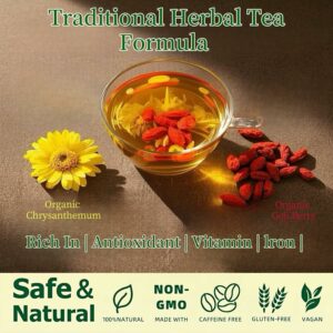 Eastrue Organic Goji Berry & Chrysanthemum Herbal Tea 50 Tea Bags Support Kidney and Liver Cleanse Detox & Repair