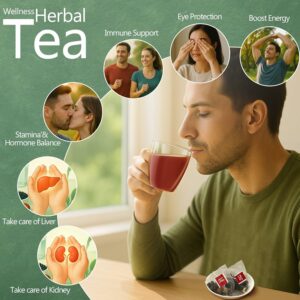 Kidney Tea Formula Ginseng Six Treasure Tea Kidney Detox Support Ginseng and Wolfberry Teas Blend for Men and Women 20 Teabags