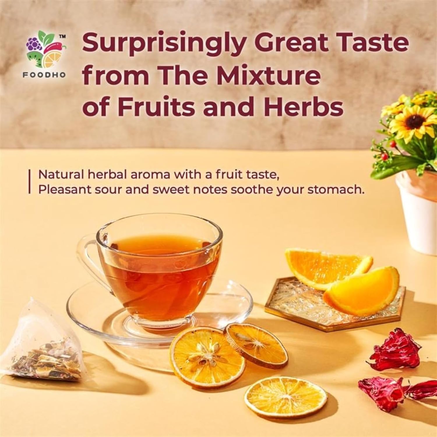 FOODHO Fruit Herbal Blend Functional Tea for Digestion with Orange 10 Teabags