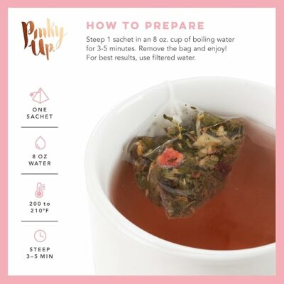 Pinky Up Strawberry Mint Herbal Tea Cooling Mint and Fruit Herbal Tea 15 Sachets