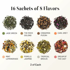 CHAYEAH Premium Tea Collection 16 Pyramid Tea Sachets 8 Assorted Flavors Herbal Tea Sampler Caffeinated and Non Caffeinated