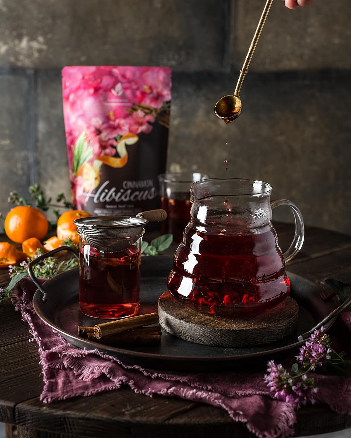 Gardenika Loose Leaf Tea Set Herbal Caffeine Free Set Rooibos Spearmint Chamomile Hibiscus Tulsi Turmeric Ginger Teas 5 Pack Assortment