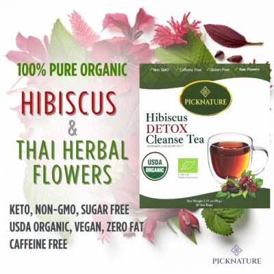 PICKNATURE Hibiscus Detox Cleanse Tea Freshly Picked from Thailand 60 tea bags