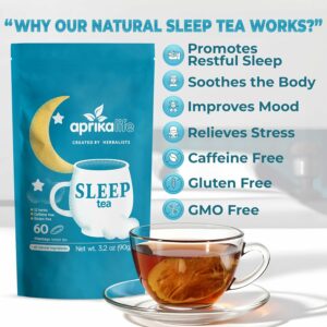 Aprika Life Sleep Tea for Bedtime Relaxation & Stress Relief Natural Caffeine Free 60 Bags