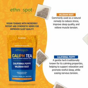 CaliPM Teabags Natural Sleep Tea with California Poppy & Valerian Root Herbal Tea for Relaxation & Discomfort Relief Natural Ingredients 32 Teabags