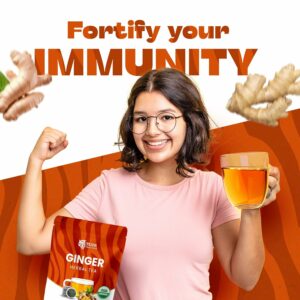 Tiger Organics Ginger Herbal Tea 100 Biodegradable Teabags Natural Immunity Booster & Healthy Digestion