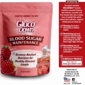 GLUCODOWN Delicious Raspberry Tea Mix Blood Sugar & Cholesterol 45 Servings