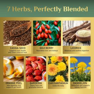 OsakaSip Dandelion Wolfberry Herbal Natural Detox Cleanse Blend for Liver Kidney Health 7 Chinese Herb Ingredients 12 Teabags