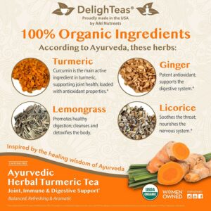 DelighTeas Organic Turmeric Ginger Tea for Joint Immune & Digestive Support 50 Servings