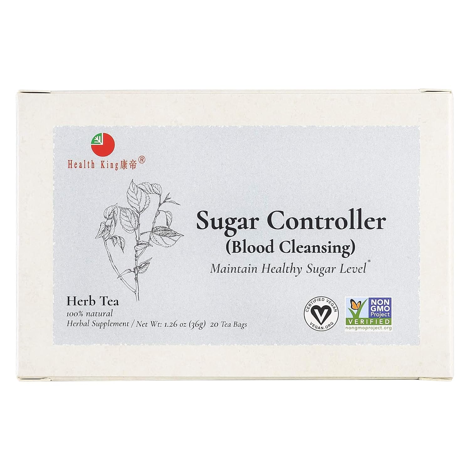 Health King Sugar Controller Herb Tea 20 Teabags Pack of 4