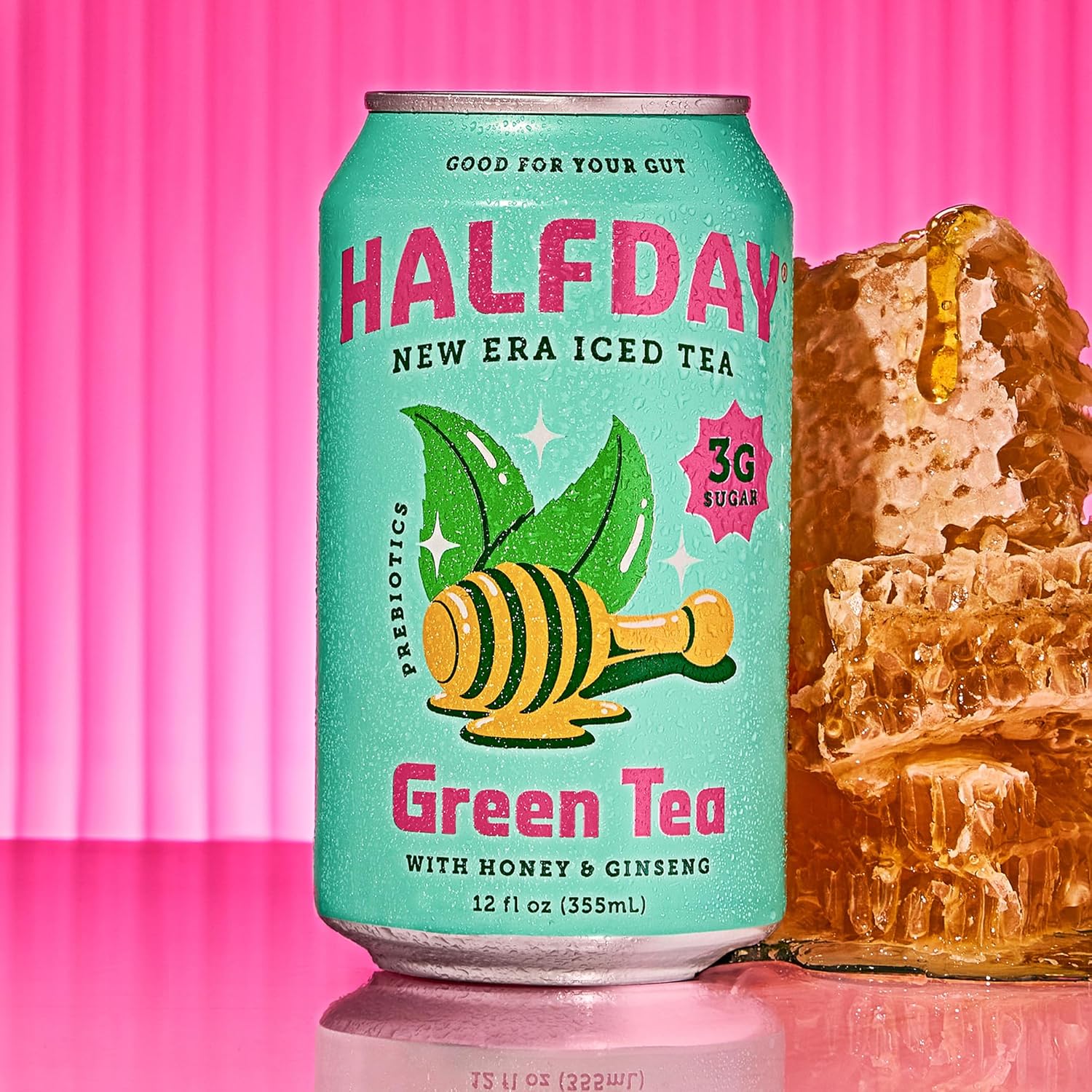 Halfday Prebiotic Green Tea With Honey & Ginseng 12 Fl Oz Can